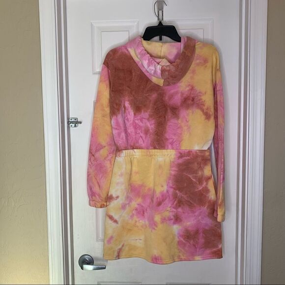 Angel Kiss Tie-Dye Hooded Sweatshirt Dress Size Medium - Picture 5 of 9